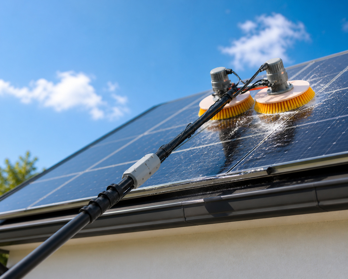 Robot de nettoyage de panneaux solaires en action sur un toit